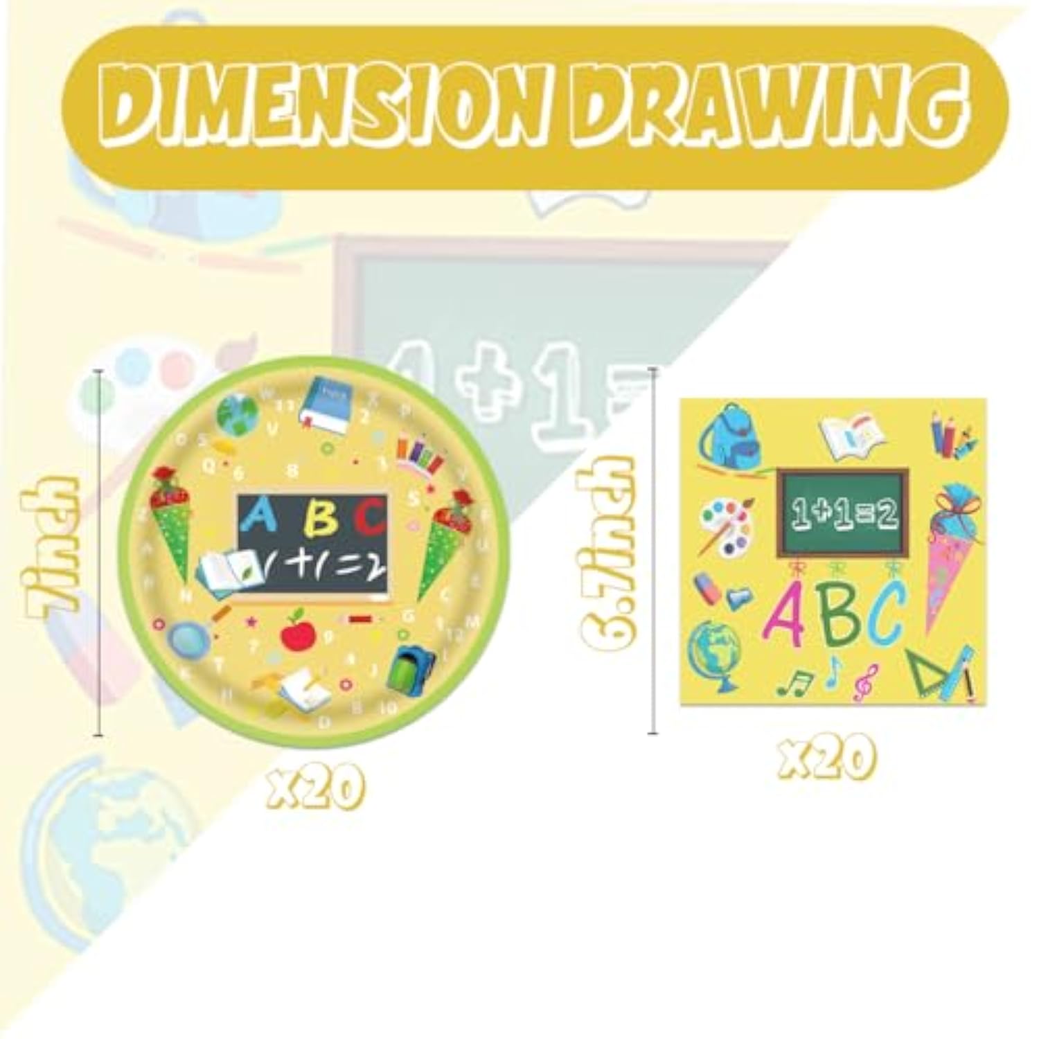 40-Piece Back to School Party Set with Yellow Arithmetic Plates and Napkins for 20 Guests
