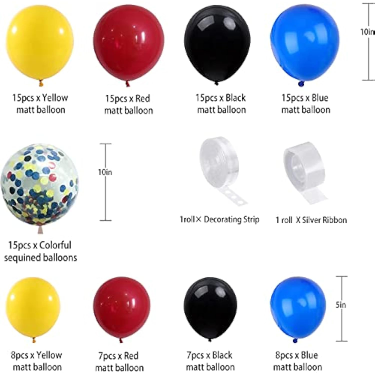 105PCS Blue, Red & Black Balloon Arch Kit – Garland Set with Confetti Balloons for Parties