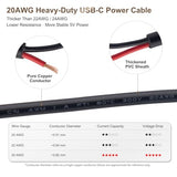 USB-C Power Cable (Input Only) with Copper Quick Wire Connector, 20AWG 5V 5A DC Power Lead, from Bare Wire DC Input for USB-C Device Power Input, 1M,