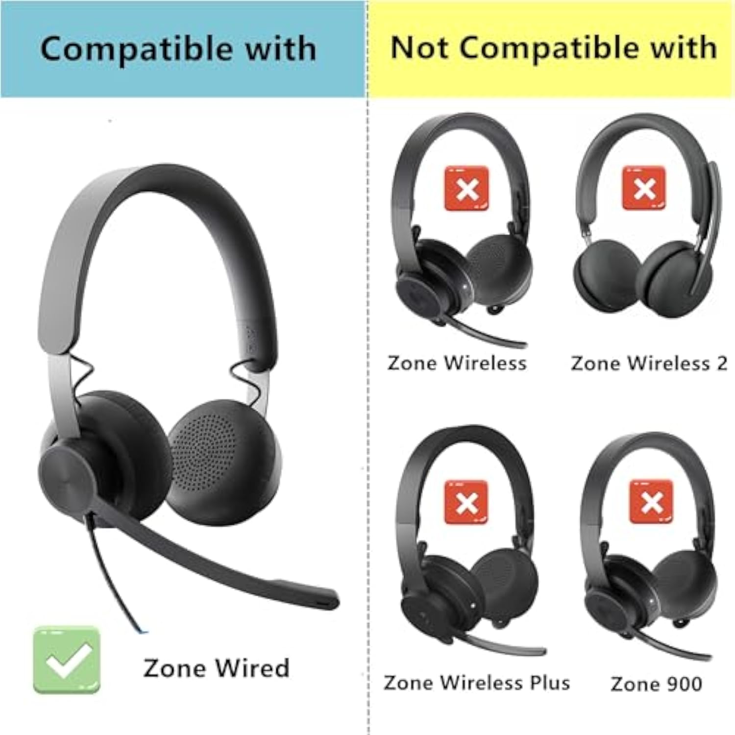 Zone Wired Earpads Replacement Compatible With Logitech Zone Wired On Ear Headphones (Do Not Fit Zone Wireless/Zone Wireless 2 / Zone 900) Ear Pads Cushions Protein Leather Gray