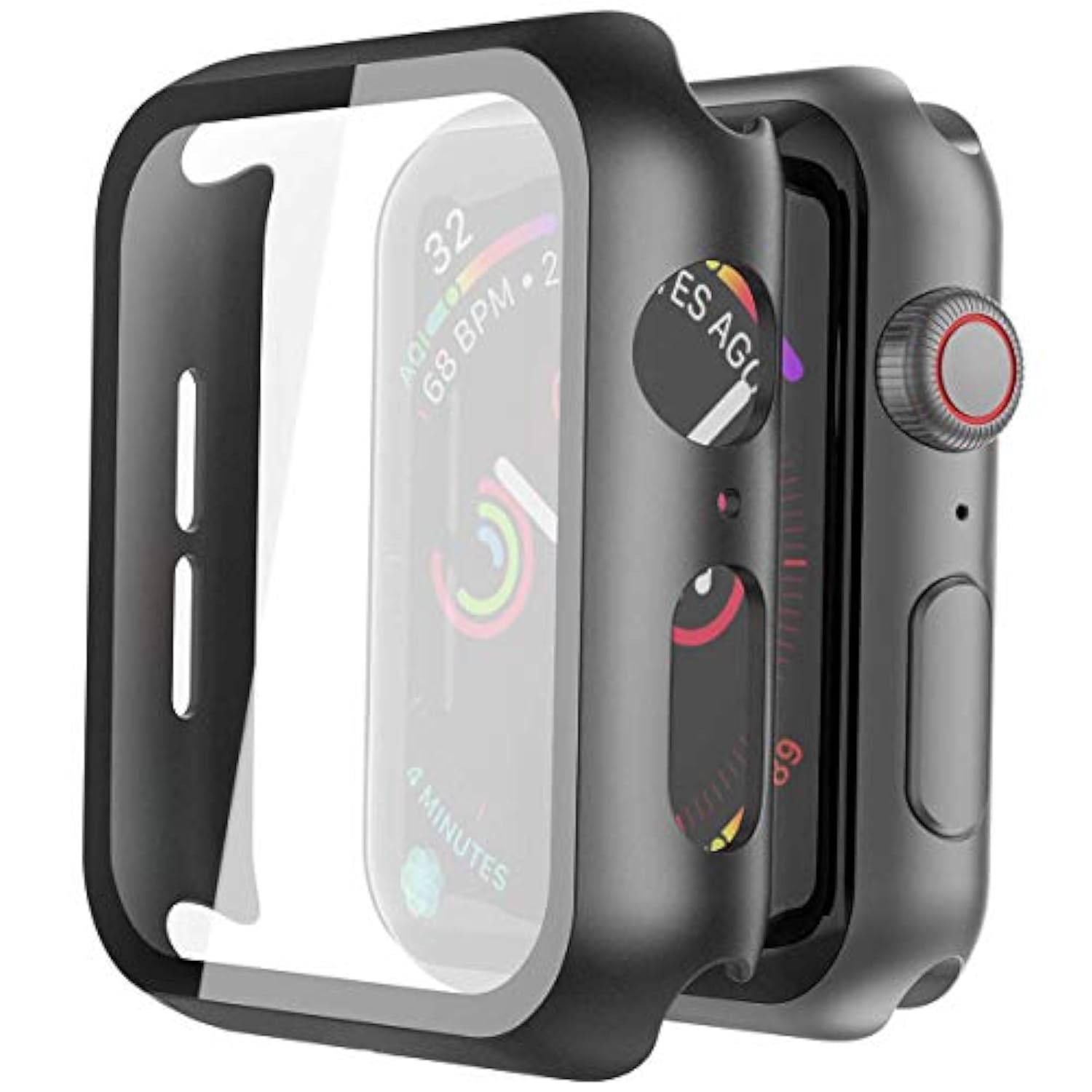 2-Pack Black Hard PC Case & Tempered Glass for Apple Watch 44mm Series 6/5/4/SE