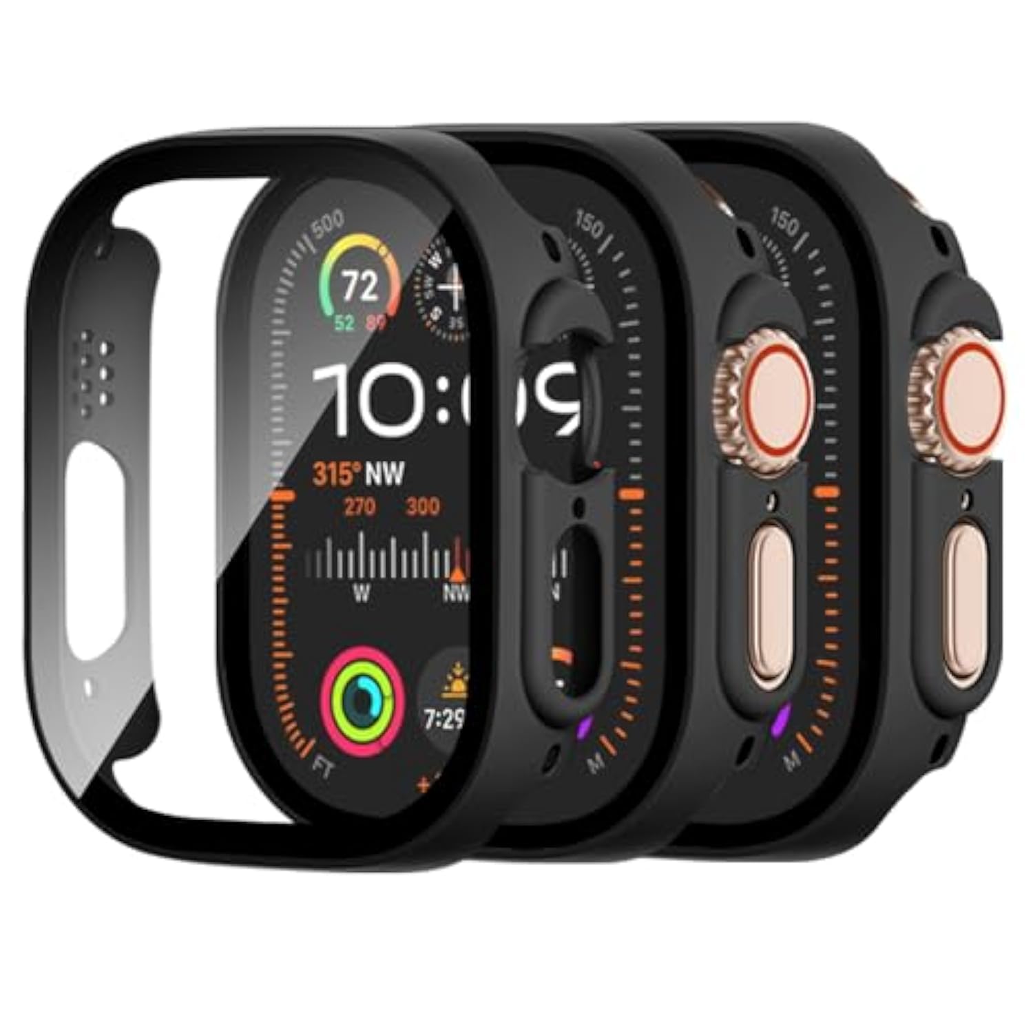 3 Pack Apple Watch Ultra 49mm Tempered Glass Protective Case Black