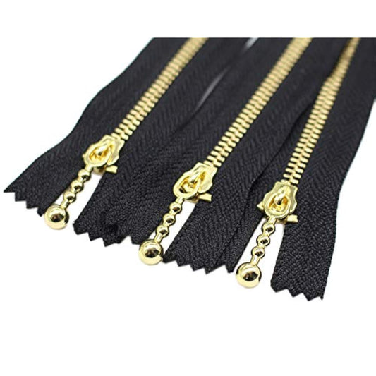10Pcs 10 Inch #3 Gold Metal Zippers Close End Golden Metal Zippers For