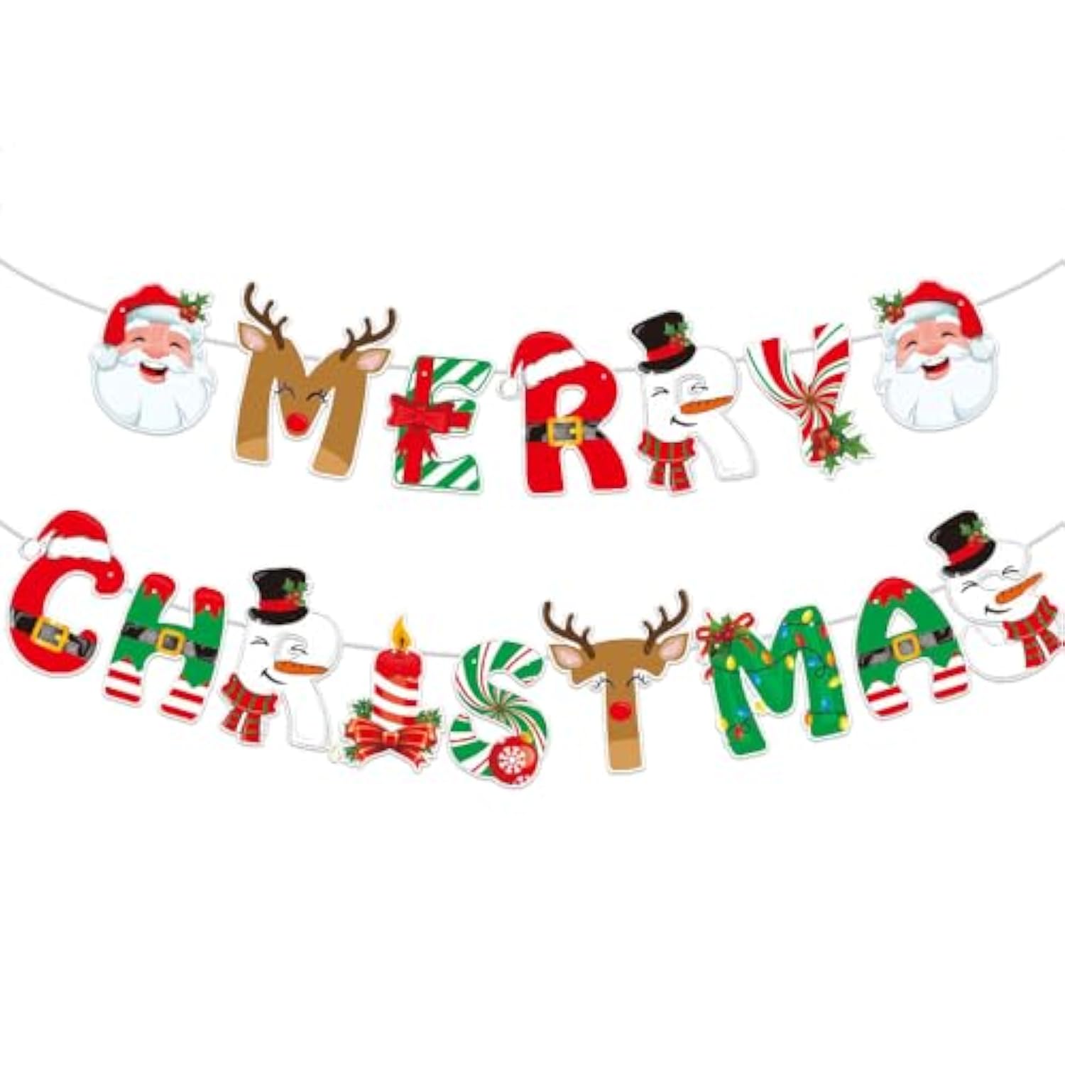 Merry Christmas Banner Snowman Santa Christmas Decorations For Fireplace Christmas Tree Reindeer Banner Merry Christmas Sign For Mantel Wall Window Christmas Party Favor Supplies