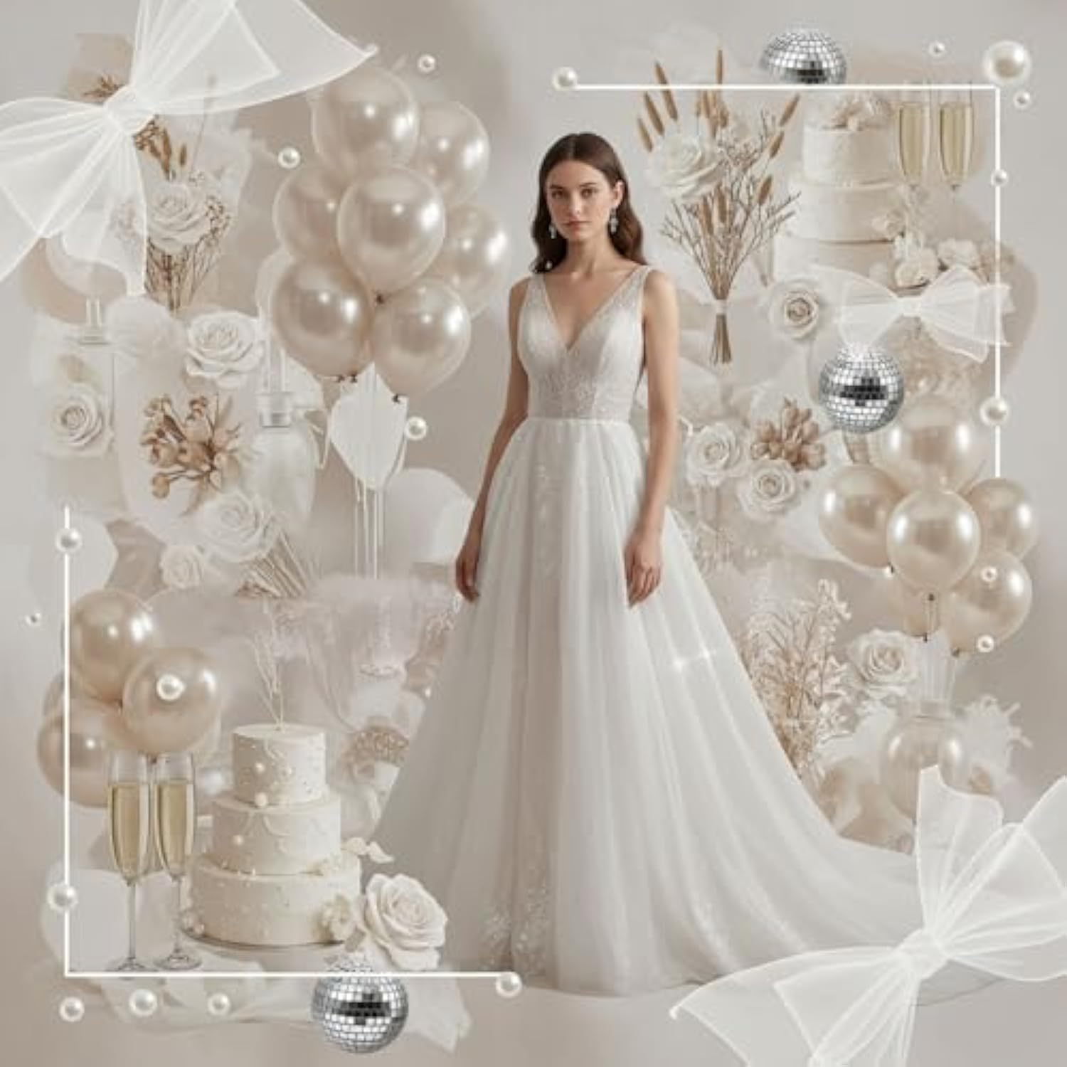 63PCS Pearl White Double-Stuffed Balloon Garland Kit – Ivory & Sand Balloons for Weddings and Parties