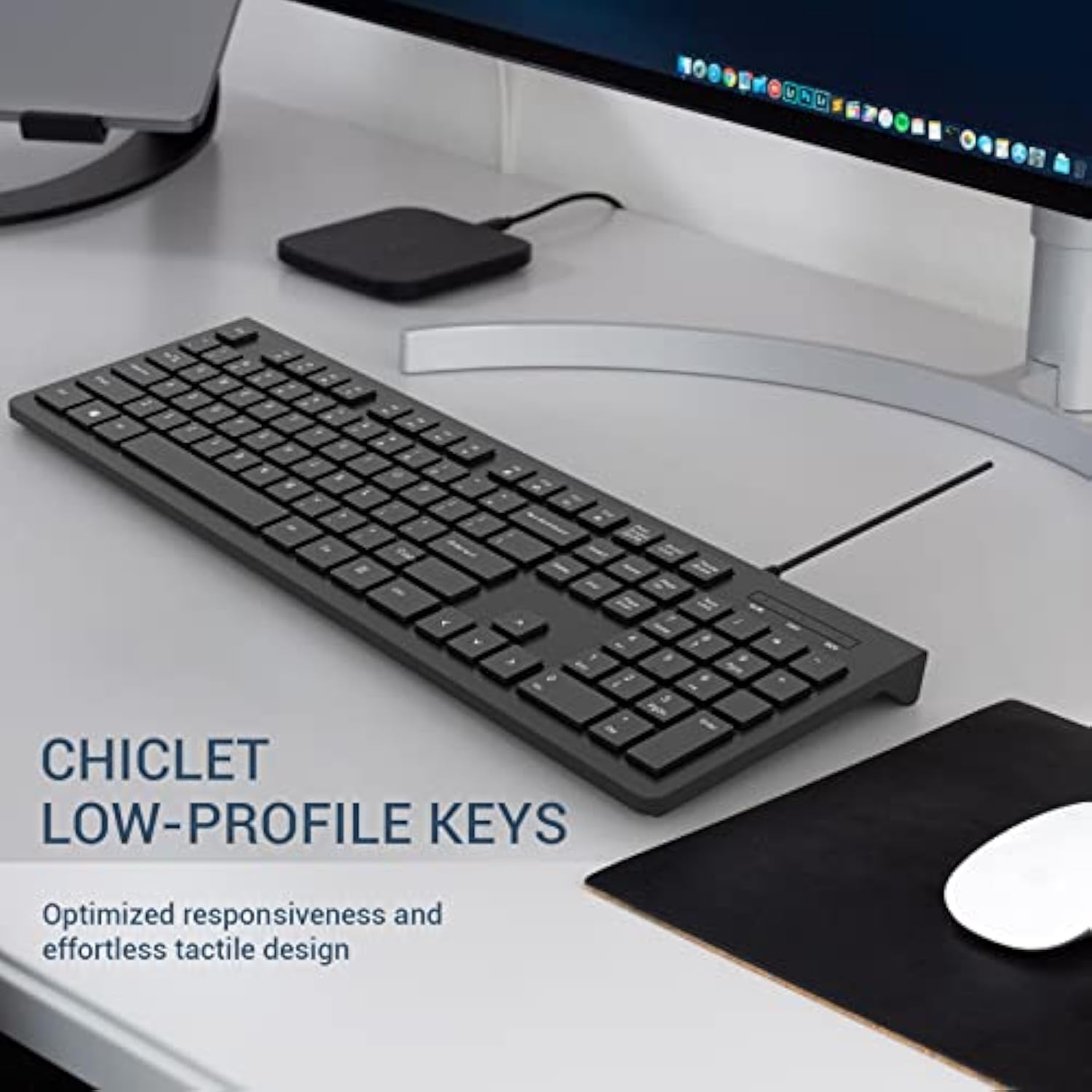 Wired Keyboard, Ultra-Thin Usb Wired Computer Keyboard, Low-Profile Keys, Spill-Resistant, Multimedia Keys, Compatible With Windows, Mac, Chrome, Linux, And Android-Black