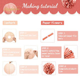 Wedding Party Decorations, 12 PCS Rose Pink Floral Paper Lanterns Tissue Pom Poms Backdrop Decoration for Pink Boho Wedding Bridal Shower Birthday Tea Party Decor