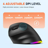 Left-Handed Ergonomic Mouse, Wireless Vertical Rgb Rechargeable Mouse, Bluetooth(5.2 + 3.0) & Usb-A With Usb-C Adapter 4 Adjustable Dpi Mice For Mac/Windows/Pc/Tablet/Ipad Black