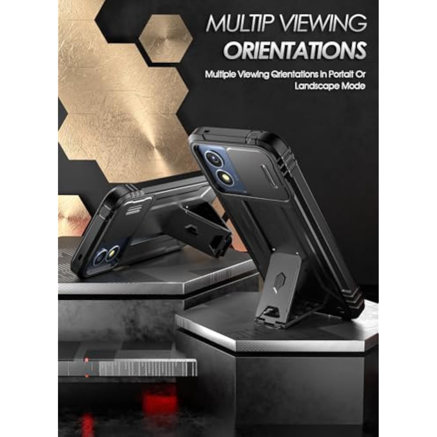 Revolution Case For Motorola Moto G Play 4G 2024 [Not Fit 2023 Version], [Slide Camera Cover], Full-Body Military Grade Shockproof Cover With Kickstand And Built-In-Screen Protector, Black