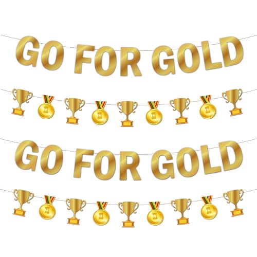 NO-DIY World Soccer Party Decorations, Pre-Strung Go For Gold Banner Trophies Medals Banner, 2026 Sports Game International Competition Themed Photo Booth Props, Football Competition Party Decorations