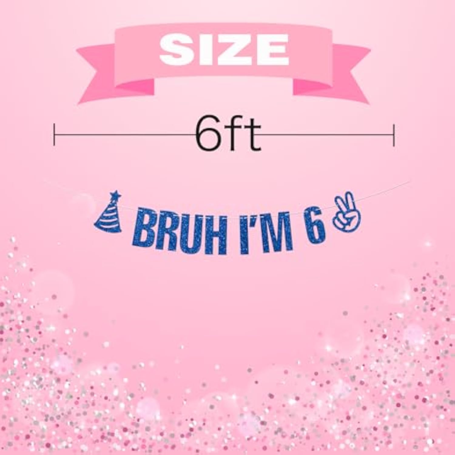 Bruh I'M 6 Banner Blue Glitter 6Th Birthday Party Bunting Garland For Kids Boys Happy 6Th Birthday Party Sign Funny Six Years Old Birthday Party Decoration Supplies