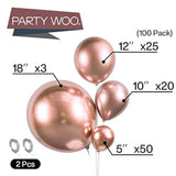 100 Rose Gold Balloons in Mixed Sizes – Chrome Balloon Garland Kit for Parties & Events