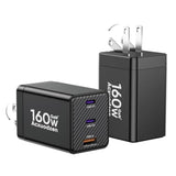 [2 Pack] Usb C Charger Block 160W, 3-Port Gan Super Fast Charger, Dual 65W Type C Charging Block, Foldable Qc3.0 Laptop Fast Charging Adapter For Macbook, Iphone, Samsung, Galaxy, Ipad, Android, Black