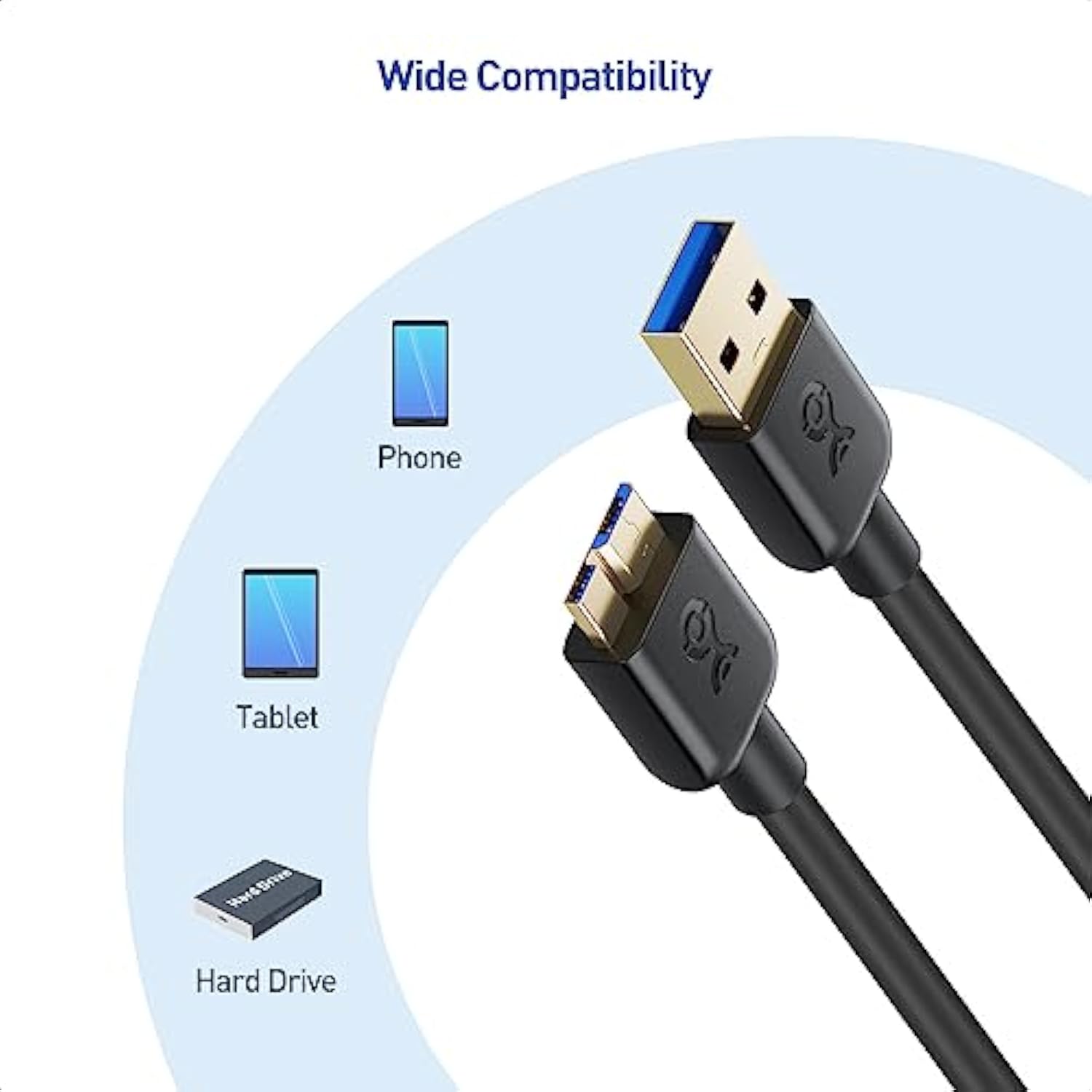 Cable Matters Micro USB 3.0 Cable - 10ft, External Hard Drive Cable, USB to USB-Micro B Cord, Compatible with Seagate, LaCie, Toshiba, Samsung, Western Digital/WD External Hard Drive, Black