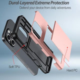 For 16 Pro Wallet Case With Card Holder + 2 Tempered Glass Screen Protector Protective Shockproof Hidden Card Slot Slim Case Women Men 16 Pro 6.3? 2024 (Rose Gold)