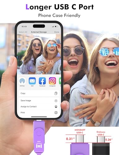 128Gb Dual Usb C 3.2 Flash Drive, Up To 150Mb/S Type C Thumb Drive With Keychain And Led Light, Exfat Memory Stick For Iphone 15,16 And 17, Ipad, Android Phone, Macbook, Laptop, Purple