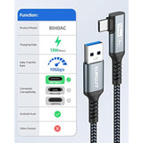 10Gbps Android Auto Usb C Cable 1Ft, Usb C 3.1 Gen 2 Cable Right Angle, 3A Fas