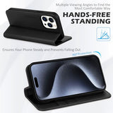 Case for iPhone 15 Pro 5G 6.1", Genuine Leather Wallet Flip Cover RFID Blocking Card Slots Magnetic Closure Shock-Absorbent Case Compatible with