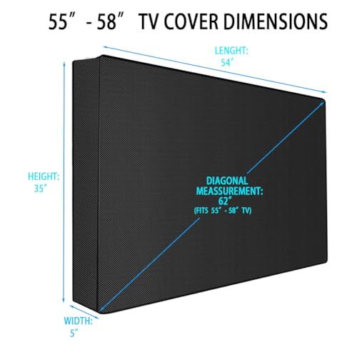Waterproof Outdoor TV Covers for 55 to 58 inches Outside TV, 600D Thick Fabric TV Screen Protector Cover with Remote Control Pocket - Size 55''W x
