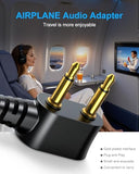 Airplane Headphone Adapter with Cable 12 Inch - Universal Gold Plated Dual 3.5mm Airline Audio Converter - Flexible Cord Fits Recessed Jacks &