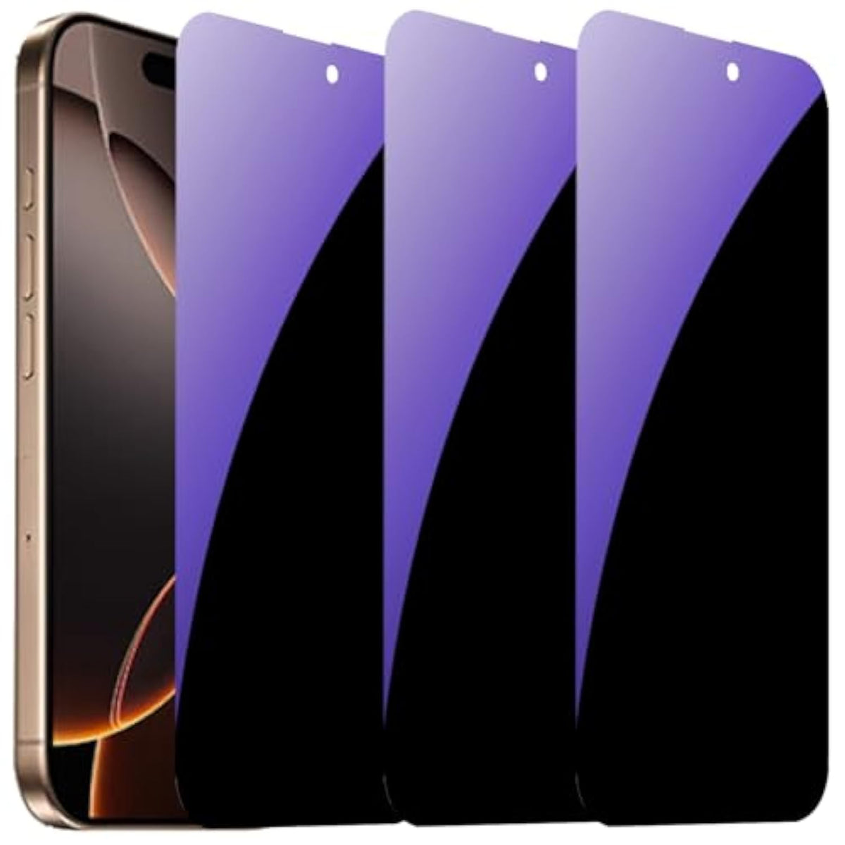 3 Pcs Anti-Blue Privacy Tempered Glass For Iphone 16 Pro/Iphone 17 Anti-Spy Screen Protector Anti-Peeping Film 6.3 Inch Blue