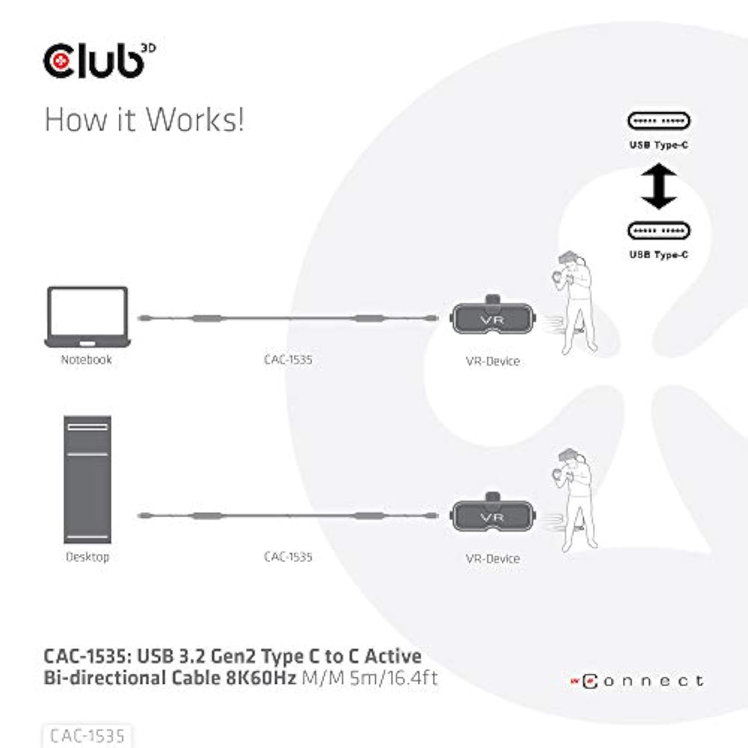 Usb Type-C Gen3X2 Bi-Directional Cable For 10Gbps Data 8K60Hz Video 60W Powerd