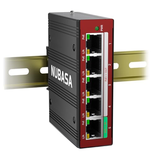 Industrial 5 Ports Poe Passthrough Switch | 1 X Poe++ Input, 4 × 802.3At Powered Outputs | Extends Ethernet Up To 656Ft(200M) | Outdoor & Indoor Friendly Poe Powered Switch | Ultra-Compact