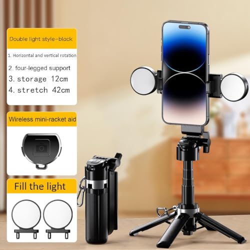 Mini Selfie Stick Tripod Stand for iPhone ?6-Section Adjustable Height Extension (12-42cm)?10 Meter Remote One Click Control ?Suitable for
