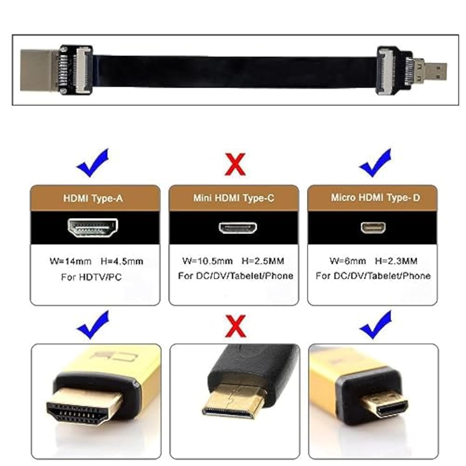 Cyfpv Micro Hdmi To Hdmi Male Extension Fpc Flat Cable 1080P For Fpv Hdtv Mult