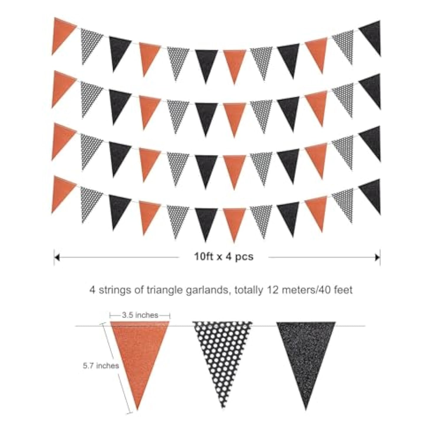 Halloween Pennant Banner Black Orange White Glitter Triangle Flag Garland for Party Decor