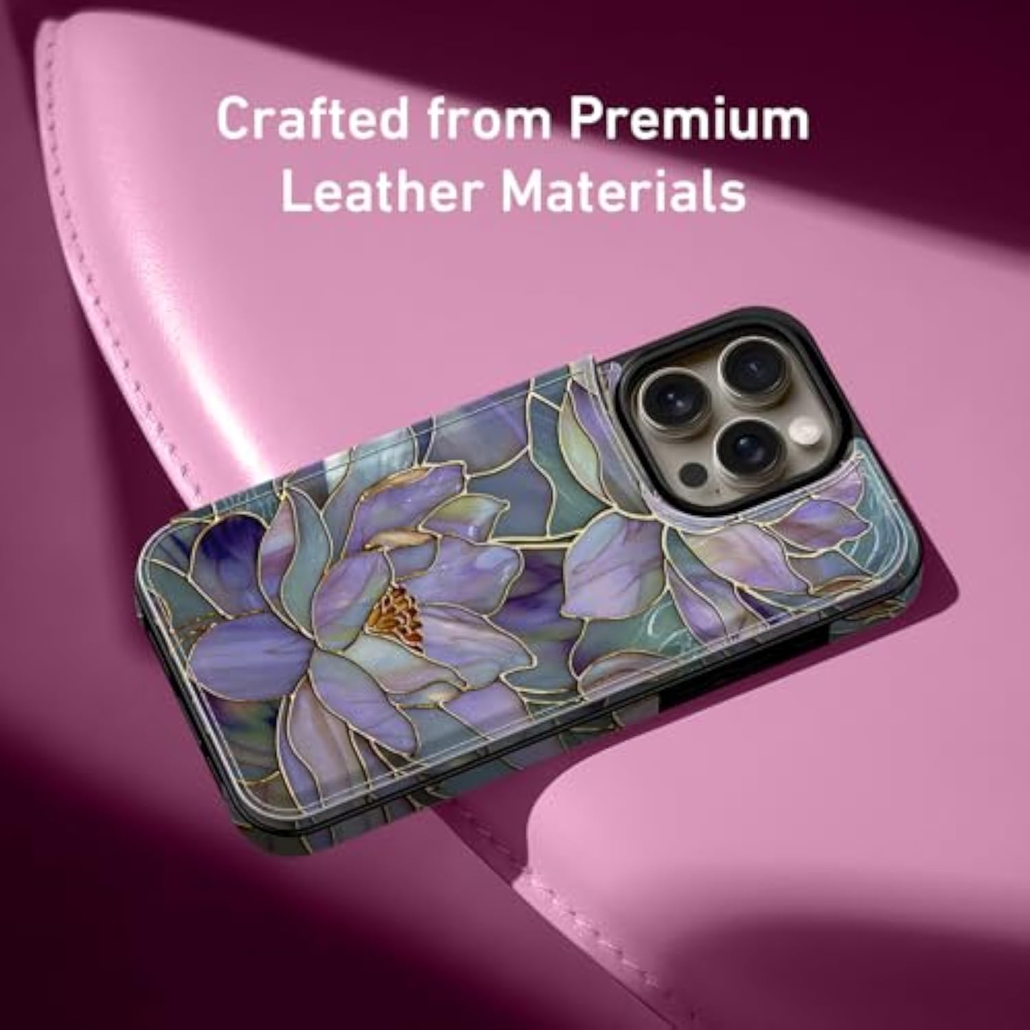 For Iphone 13 Pro Wallet Case With Card Holder, Rfid-Blocking, Military-Grade Protection & Uv-Printed Artwork, Magnetic Closure With Leather Kickstand - Dreamy Lotus