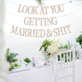 Look At You Getting Married Banner Bachelorette Just Married Bridal Decor Champagne