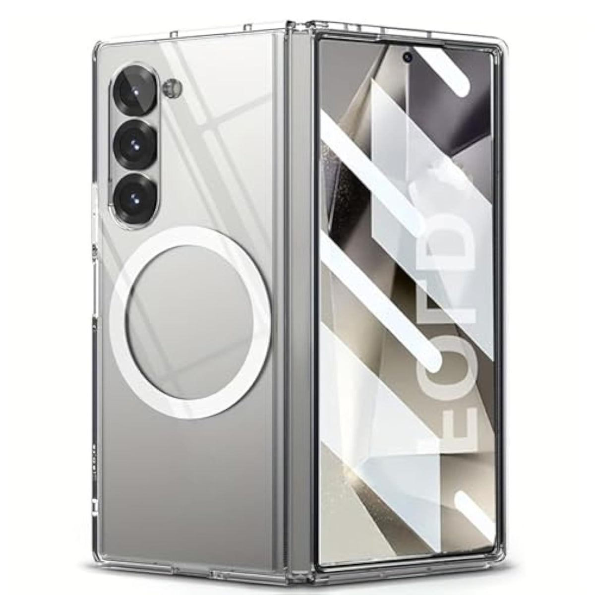 For Galaxy Z Fold 7 Case Compatible With Magsafe, Built-In 9H Tempered Glass Screen Protector Anti-Yellowing Slim Thin Phone Cover Strong Magnetic Case For Samsung Galaxy Z Fold7 (Clear)