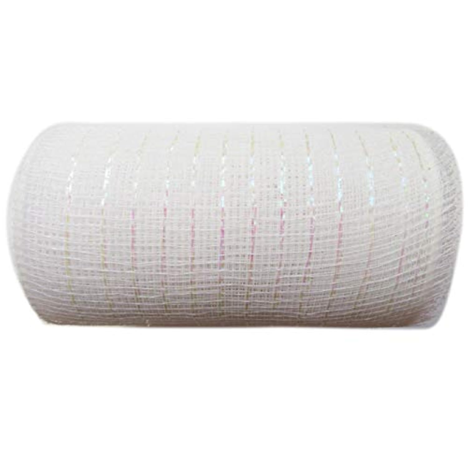 6 Inch X 30 Feet(10 Yards)- Metallic Deco Poly Mesh Ribbon(White)