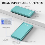 Portable Charger 12,000Mah 5V/3A Fast Charging Power Bank, Dural Input & Output Ports (Usb-C In & Out) Portable Phone Charger For Iphone 15/14/13/12 Series Galxy Android Ipad Etc - Mint