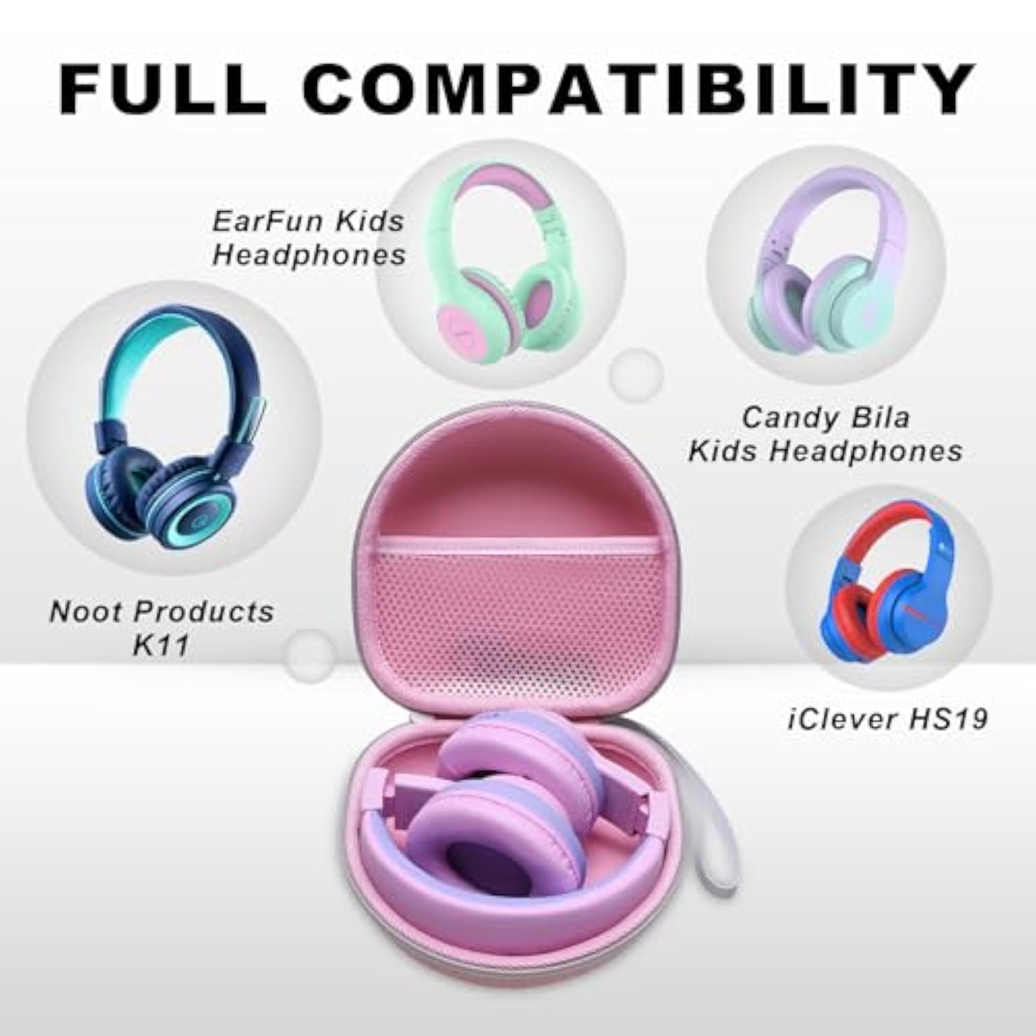 Kids Headphones Case Compatible With Iclever Bth12 / Bth20/ Bth26/Hs19, Joyspark, Candy Bila, Earfun, Midola, Imyb Foldable Kids Headphones, Pink Travel Storage Bag
