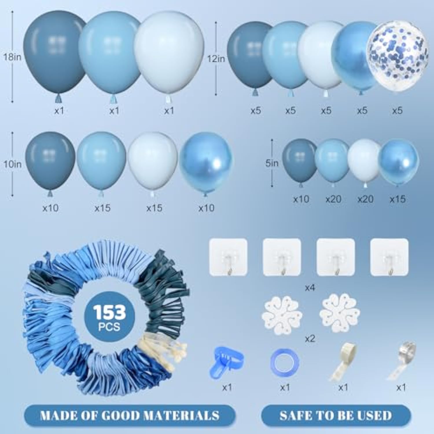 153PCS Blue Balloon Garland Kit - Metallic & Confetti Balloons for Any Event