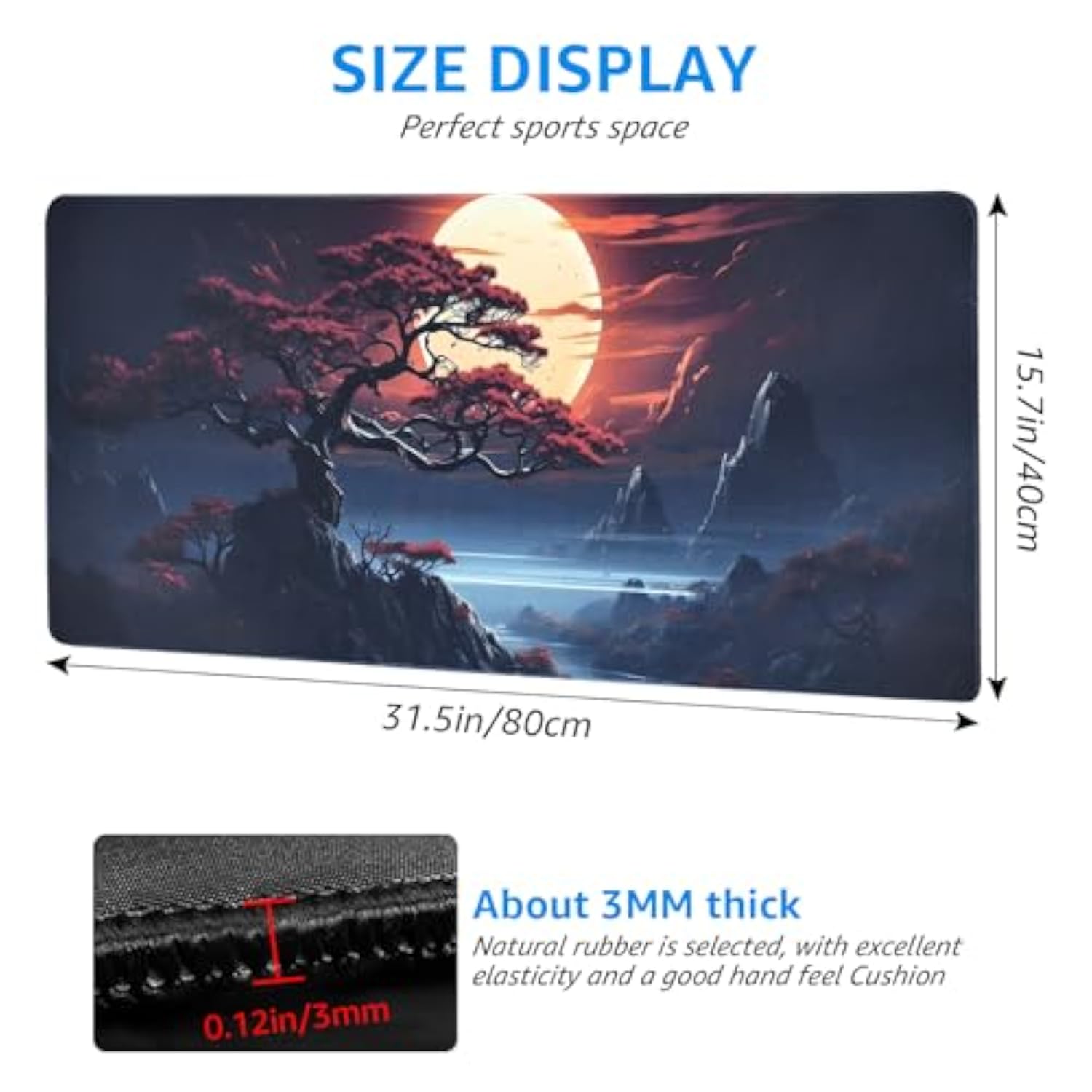 Large Gaming Mouse Pad, Japanese Art Landscape Design, 31.5 X 15.7 Inches, Extended Xxl Desk Mat,Non-Slip Base