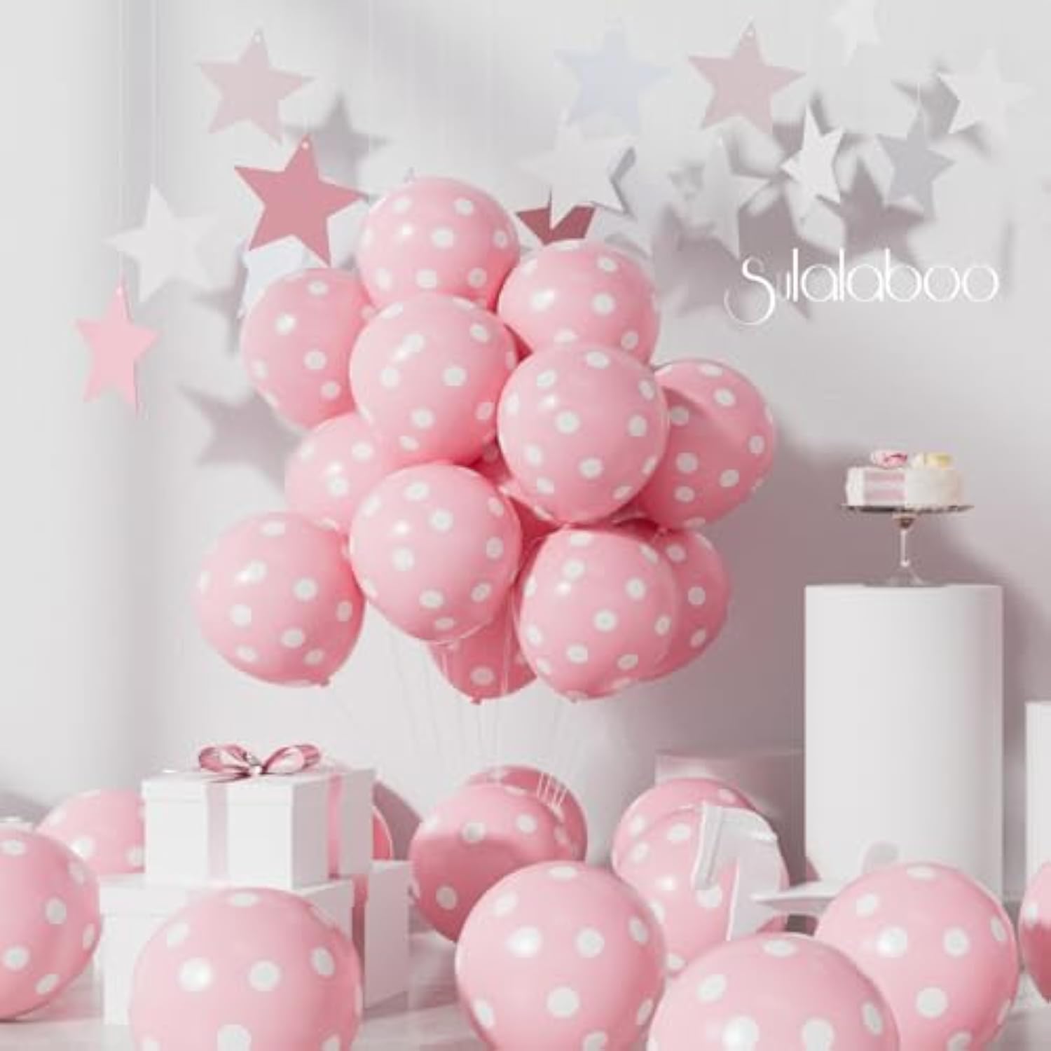 62pcs Pink Polka Dot Balloons for Birthday Party Decorations, 12" Latex Helium Balloons