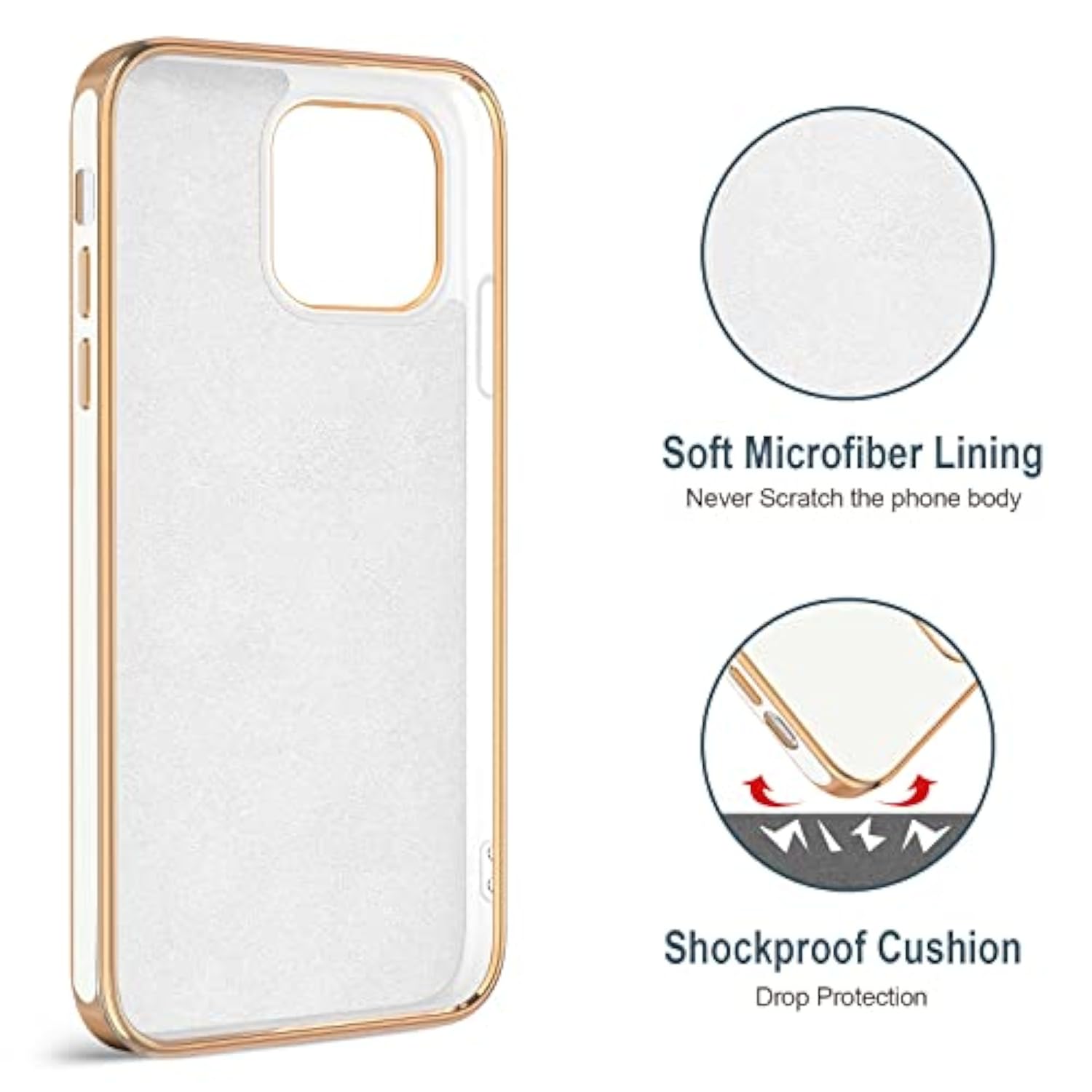 For Iphone 14 Pro Max Case With Ring Stand [360° Rotatable Ring Holder Magnetic Kickstand] [Support Car Mount] Plated Gold Edge Slim Soft Tpu Luxury Protective Phone Case Cover, White