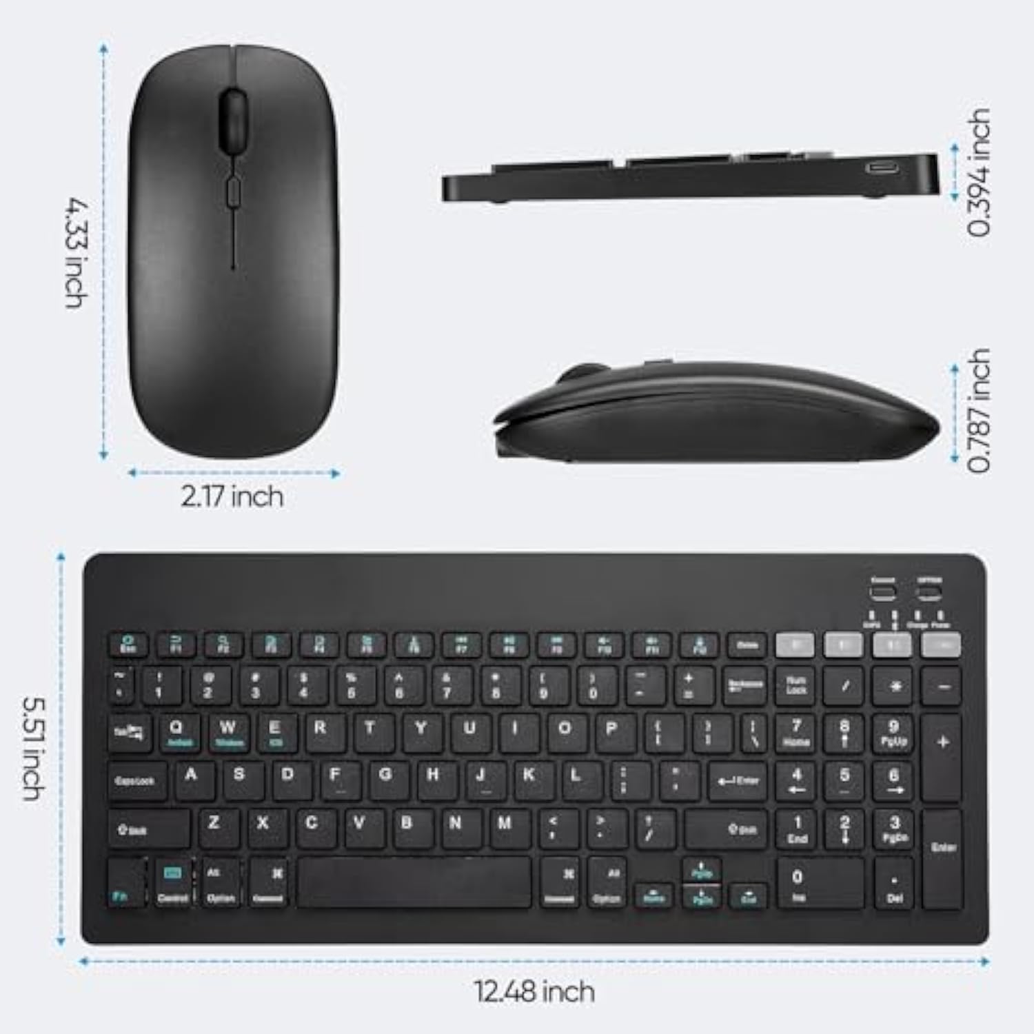 Bluetooth Keyboard And Mouse Combo Rechargeable Portable Wireless Keyboard Mouse Set For Apple Ipad Iphone Ios 13 And Above Samsung Tablet Phone Smartphone Android Windows (Black)