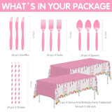 Donut “Sweet One” 1st Birthday Party Set – Pink Tableware for Girls, Serves 24 Guests