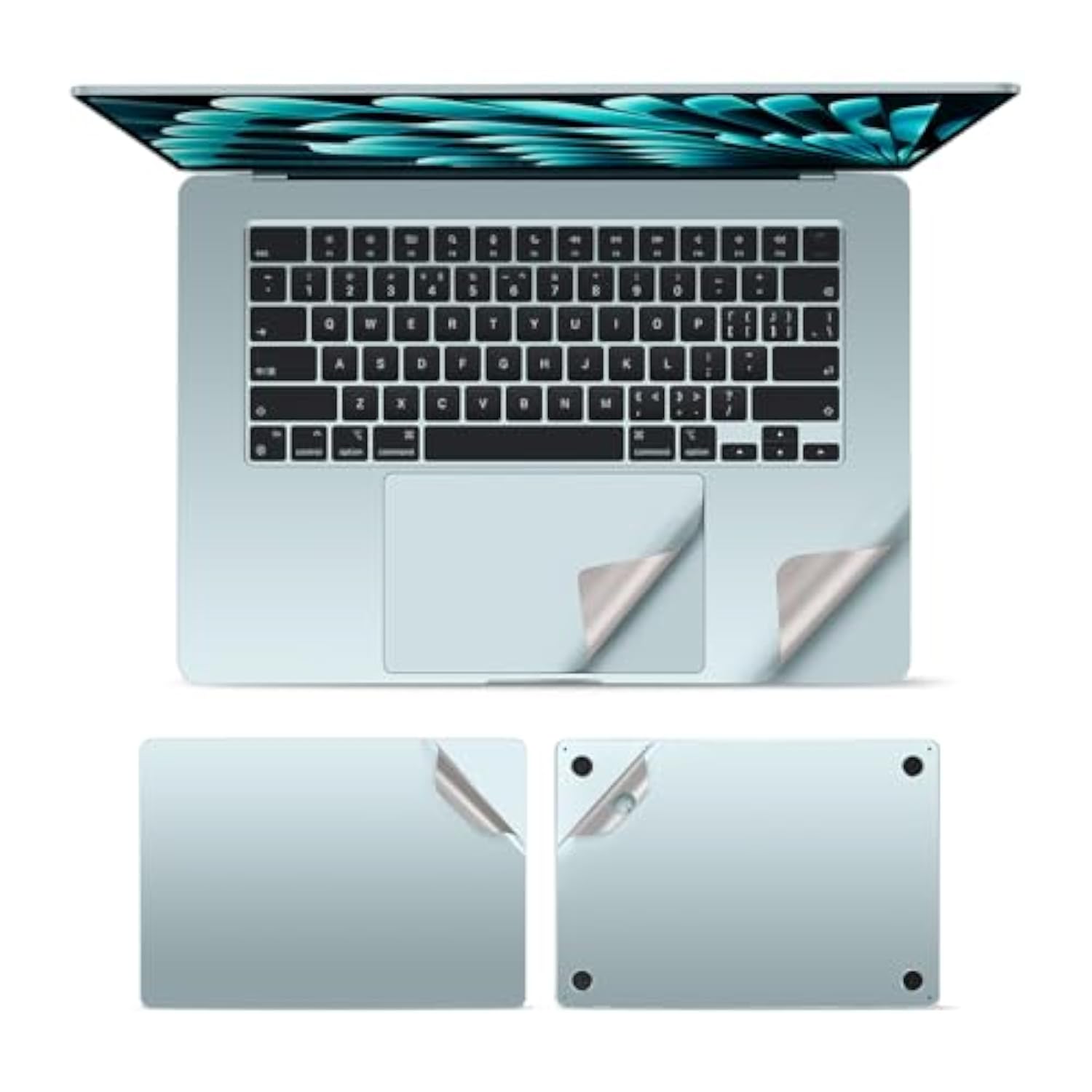 4 In 1 Ultra Thin 3M Vinyl Full Size Laptop Skin Cover Palm Rest Protector Sticker For 2025 Macbook Air 15 Inch M4 (Model: A3241) And 2023/2024+ Macbook Air 15" M2 M3 (Model: A2941/ A3114) - Blue