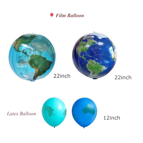 24Pcs Earth Balloon 22inch 4D Earth Globe Balloons Jumbo World Map Foil Balloons, Blue Green World Latex Planet Round Sphere Balloon for Earth Day Travel Birthday Party Decorations Supplies