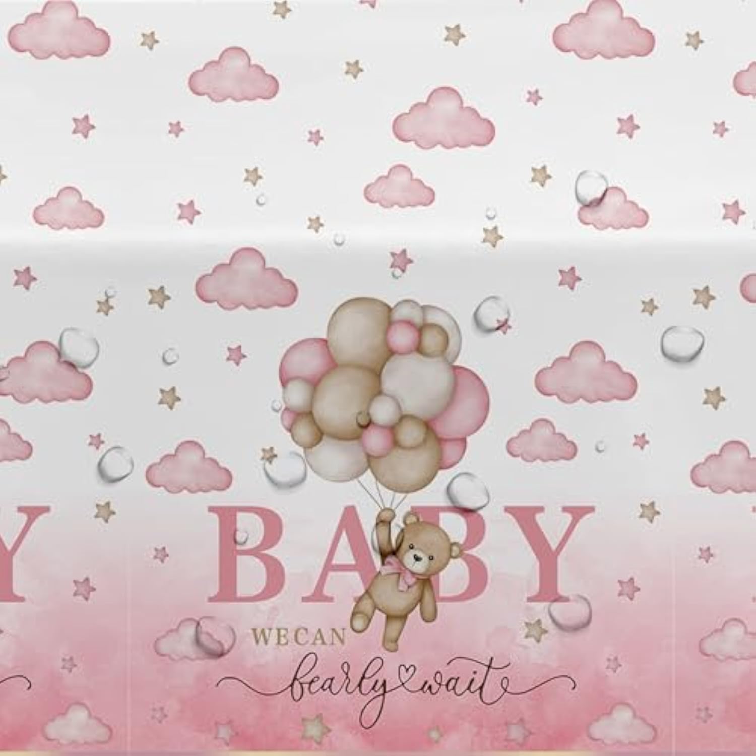 Pink Bear Baby Shower Tablecloth Decorations - Disposable Bear We Can Bearly Wait Baby Shower Decorations Table Cover Party Supplies For Girl- 3 Pack (54In X 108In)