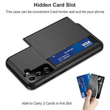 For Samsung Galaxy S21 Case Credit Card Ids Cash Holder Shell Wallet Case Slide Cover Dual Layer Hard Pc Soft Tpu Rubber Cover Phone Case For Samsung Galaxy S21 5G 6.2'' 2021 Black