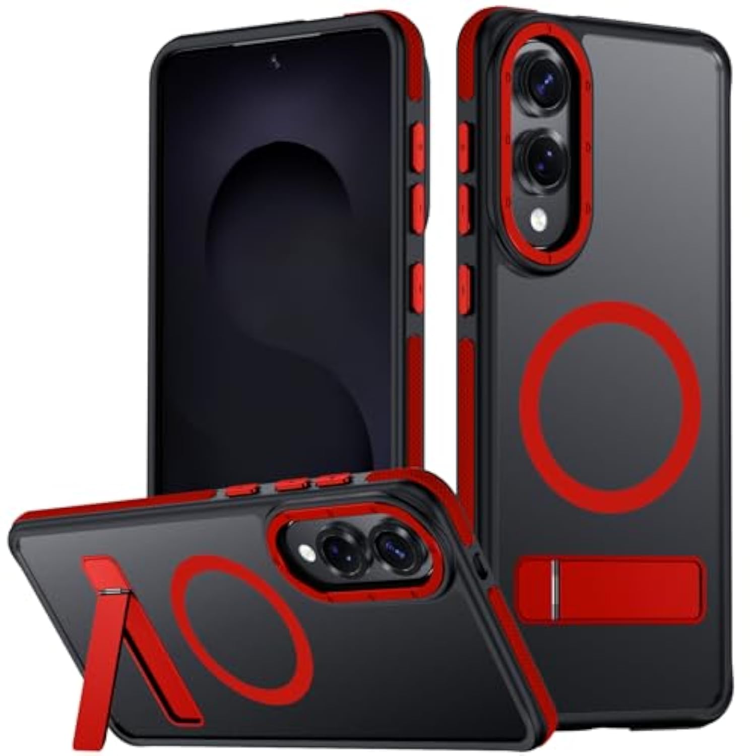 For Samsung Galaxy S25 Edge Case, [Compatible With Magsafe], Adjustable Kickstand,Military Grade Drop Tested, Translucent Matte Phone Case For Galaxy S25 Edge Case (Red)