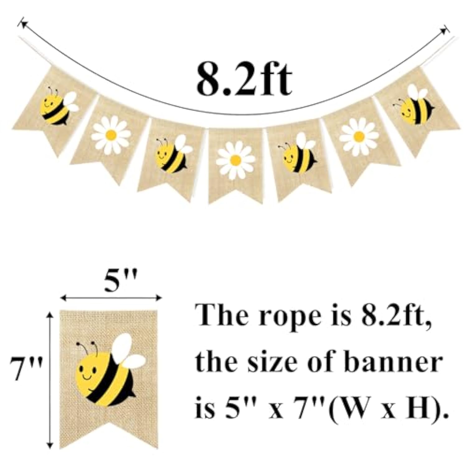 Bumble Bee Burlap Banner – Daisy Bunting Happy Bee Day Party Décor