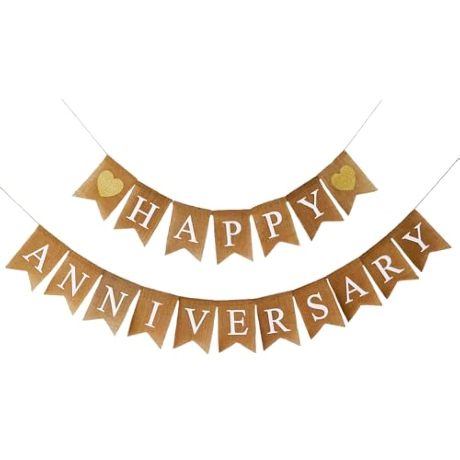 Happy Anniversary Burlap Banner For Wedding Anniversary Decorations With Gold Glitter Hearts