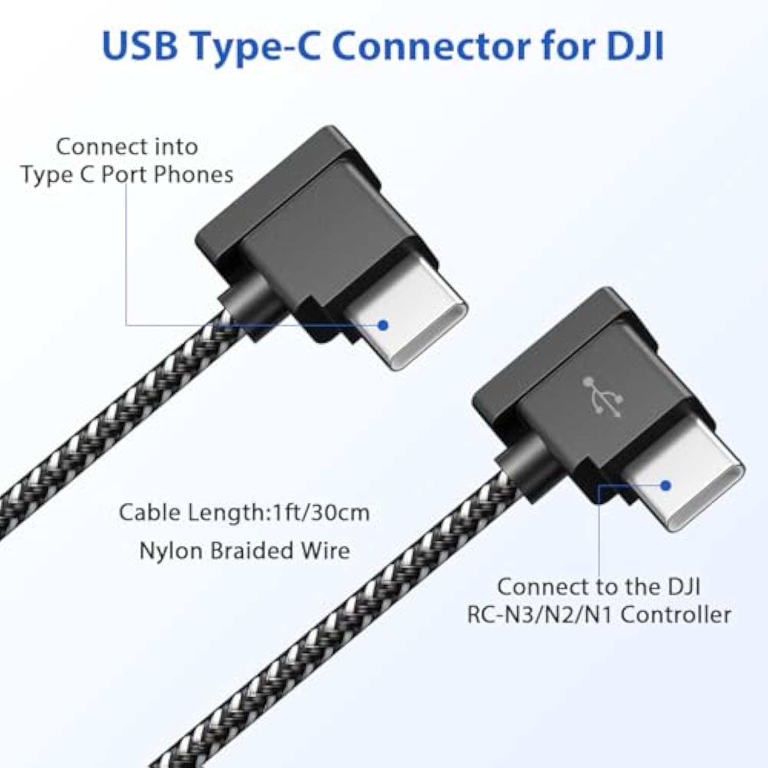 Usb C To Usb C Cable 1Ft For Dji Mavic 3 4 Pro Mini 4K 2 3 Pro Air 3 2 2S Remote Controller,30Cm Nylon Braided Rc-N1/N2/N3 Drone Controller Cable Connect For Iphone 16 17 Samsung S25 S24 Otg Data Cord